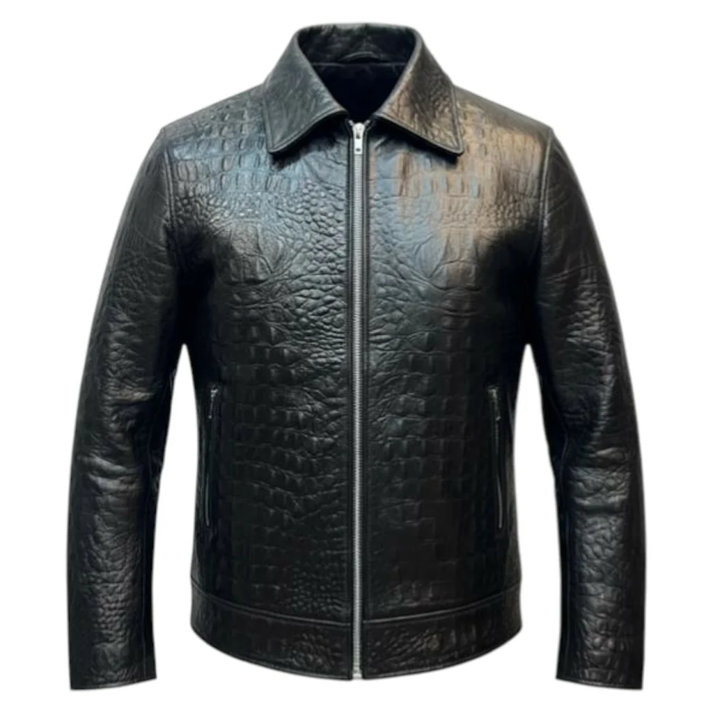 Alligator Embossed Leather Jacket