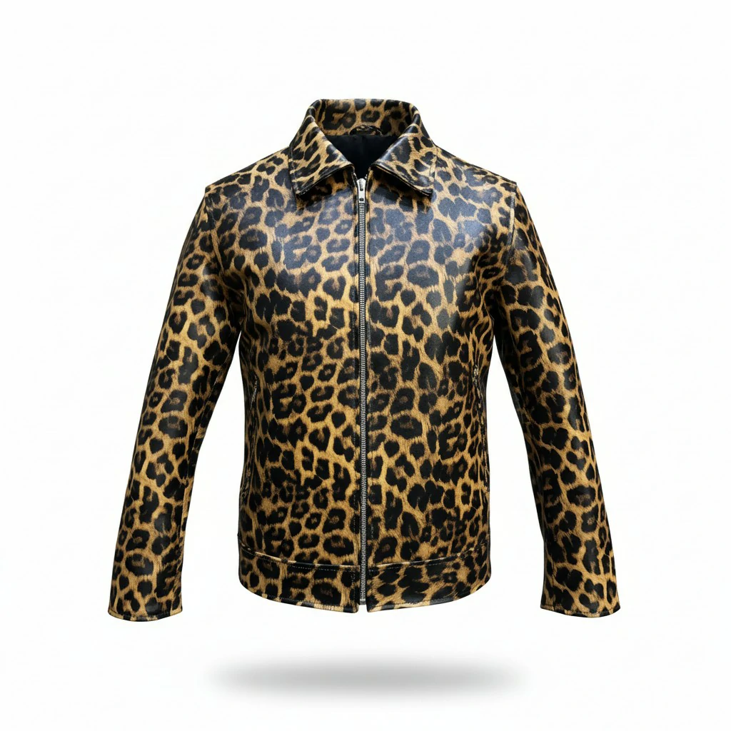 Leopard Printed Leather Jacket