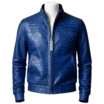 Blue Crocodile Leather Jacket