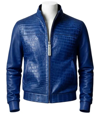 Blue Crocodile Leather Jacket